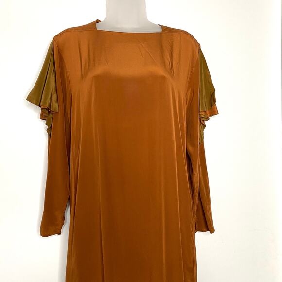 Vintage Per Spook Silk Maxi Shift Dress Tan Brown - Picture 1 of 11